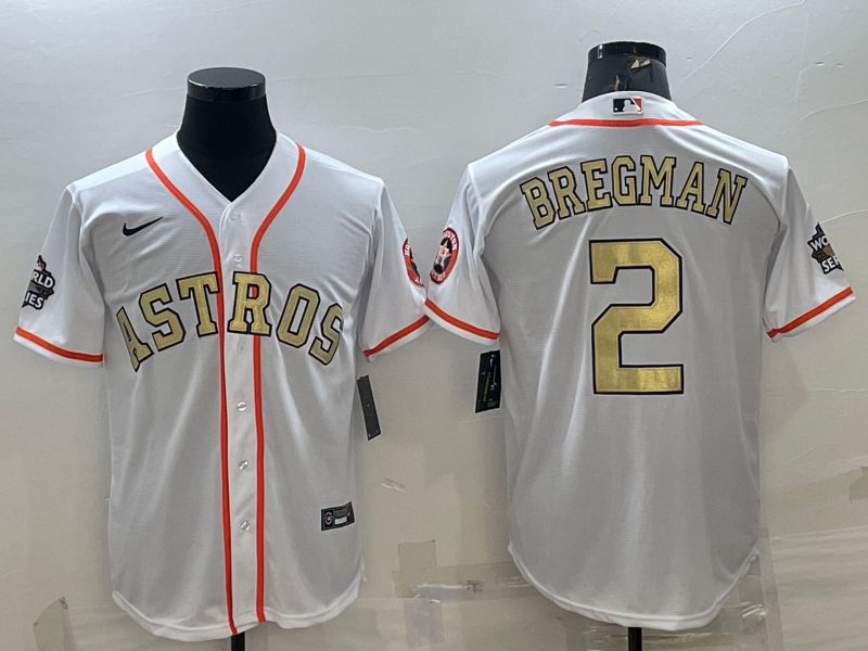 Men Houston Astros #2 Bregman White Champion Gold Game Nike 2022 MLB Jersey